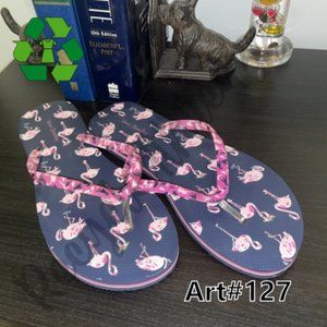 Vera Bradley *NEW* Flamingo Fiesta Flip Flops Sandals Large NWOT
